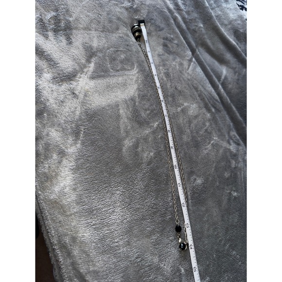 Silver Tone Rope Chain Necklace‎ Black Teardrop Pendant Rhinestone Accents - Picture 8 of 8